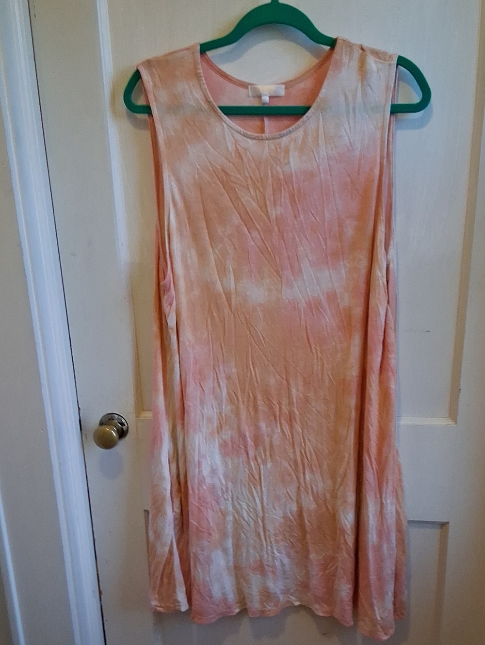 Sleeveless Peach Tie-Dye Midi Dress